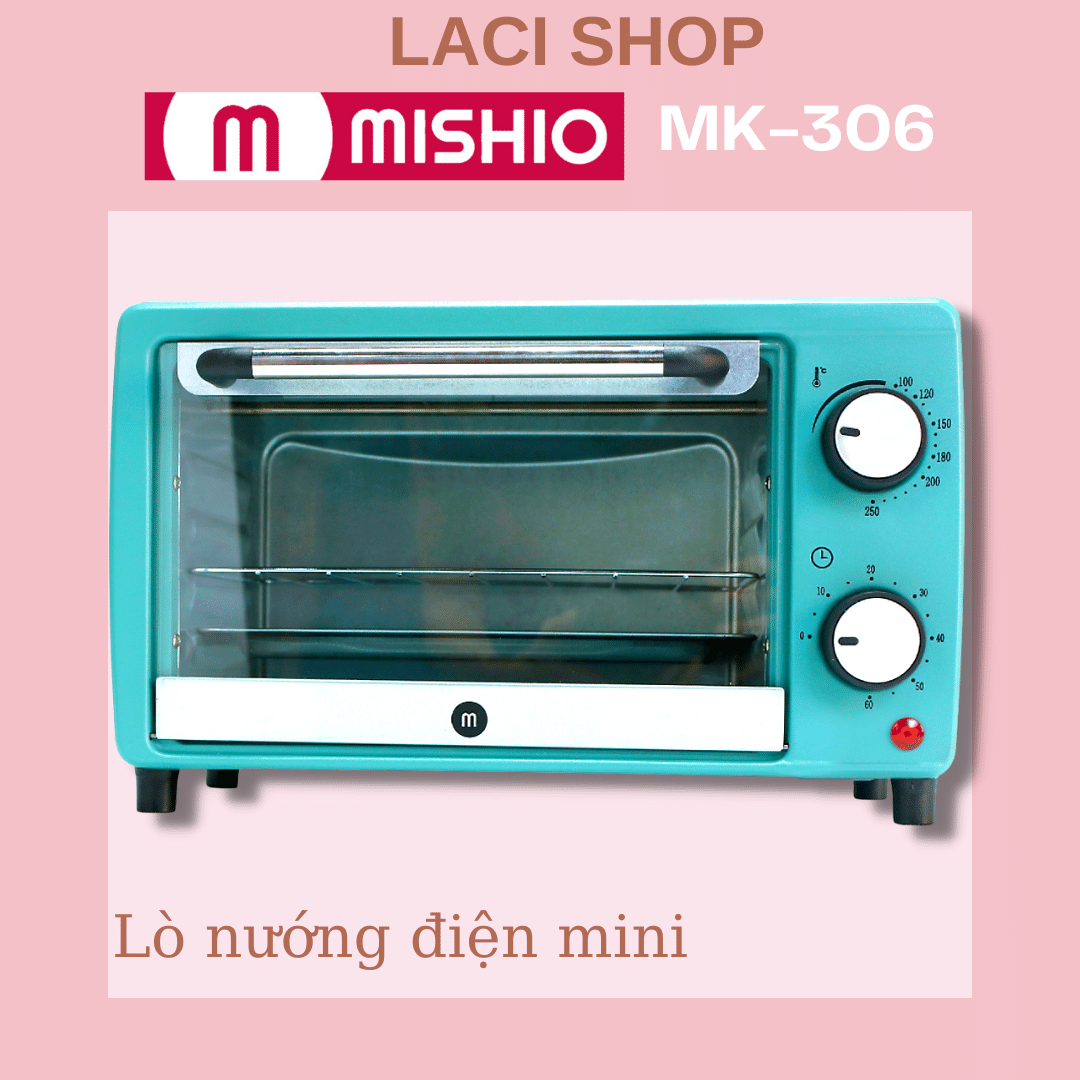 Lò Nướng Điện Mini Mishio MK306 Dung Tích 12 Lít Có Khay Nướng tháo rời tích hợp nướng bánh và các loại thực phẩm rau củ thịt cá