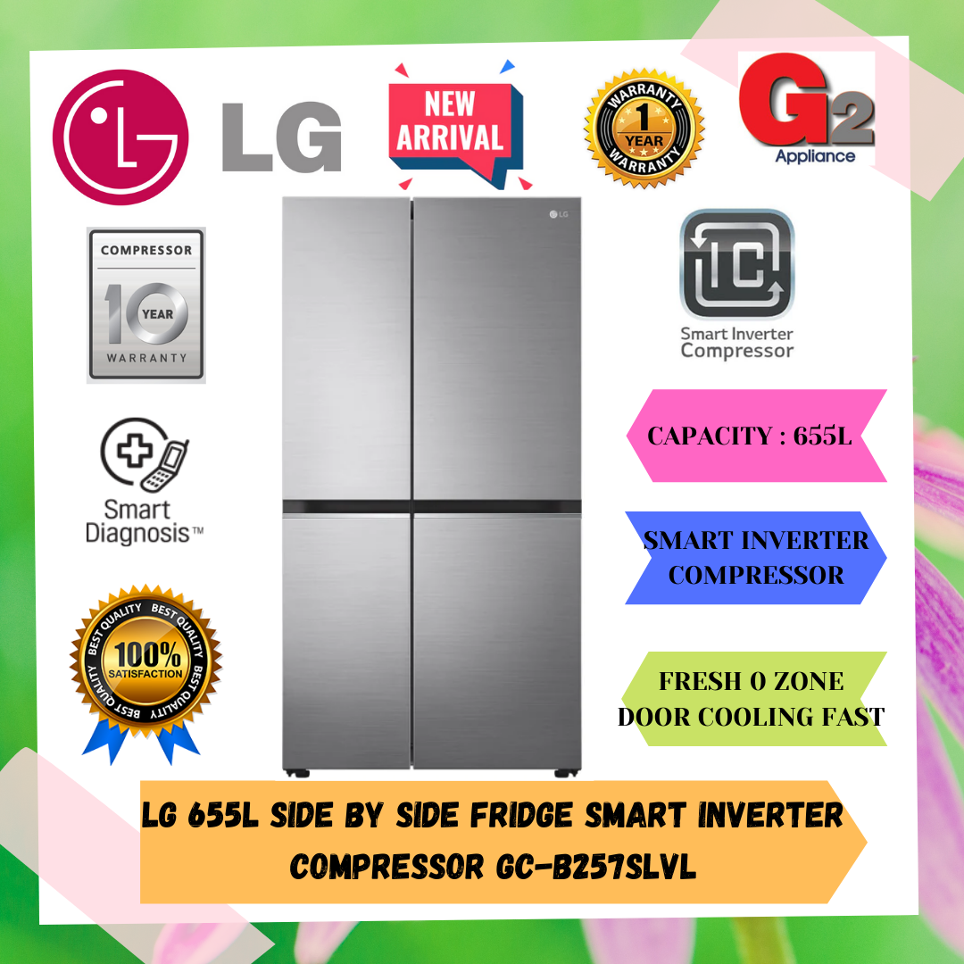 LG 655L Multi Air Flow &amp; Smart Inverter Compressor with Smart Diagnosis Side-by-Side Refrigerator Fridge - GC-B257SLVL