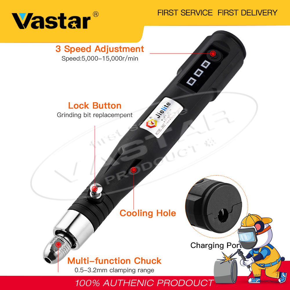Vastar bút khắc điện mini cầm tay điều chỉnh được 3 tốc độ 15000rpm bút khắc mài sạc được usb 30w 5v bộ dụng cụ đánh bóng máy khắc tự làm với mũi khoan xoay