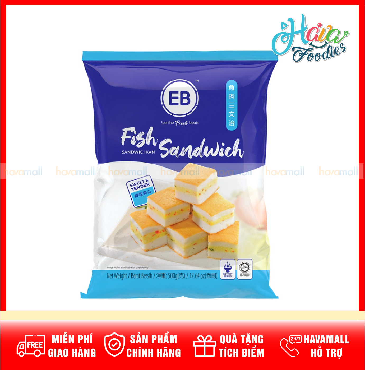 [TẶNG VIÊN NƯỚC LẨU - GIAO HỎA TỐC TẠI HCM] Sandwich Cá EB Malaysia 500g – Fish Sandwich