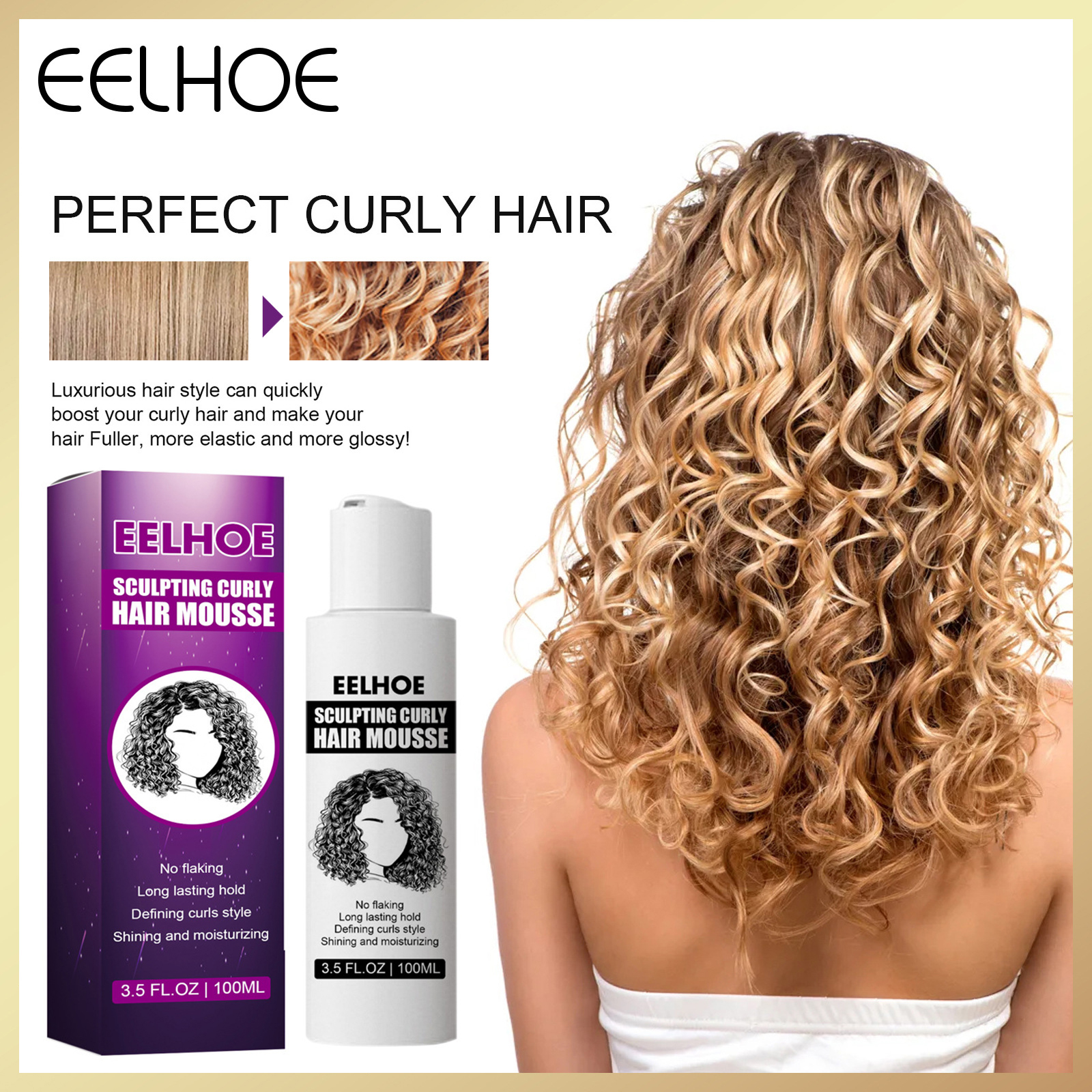 Eelhoe kem tạo kiểu tóc xoăn điêu khắc sản phẩm tóc xoăn mousse tạo kiểu tóc xoăn mousse tạo độ phồng sản phẩm tóc xoăn cấp ẩm kem dưỡng ẩm tóc xoăn kem định hình tăng cường tạo kiểu tóc xoăn điều khiển xoăn sóng