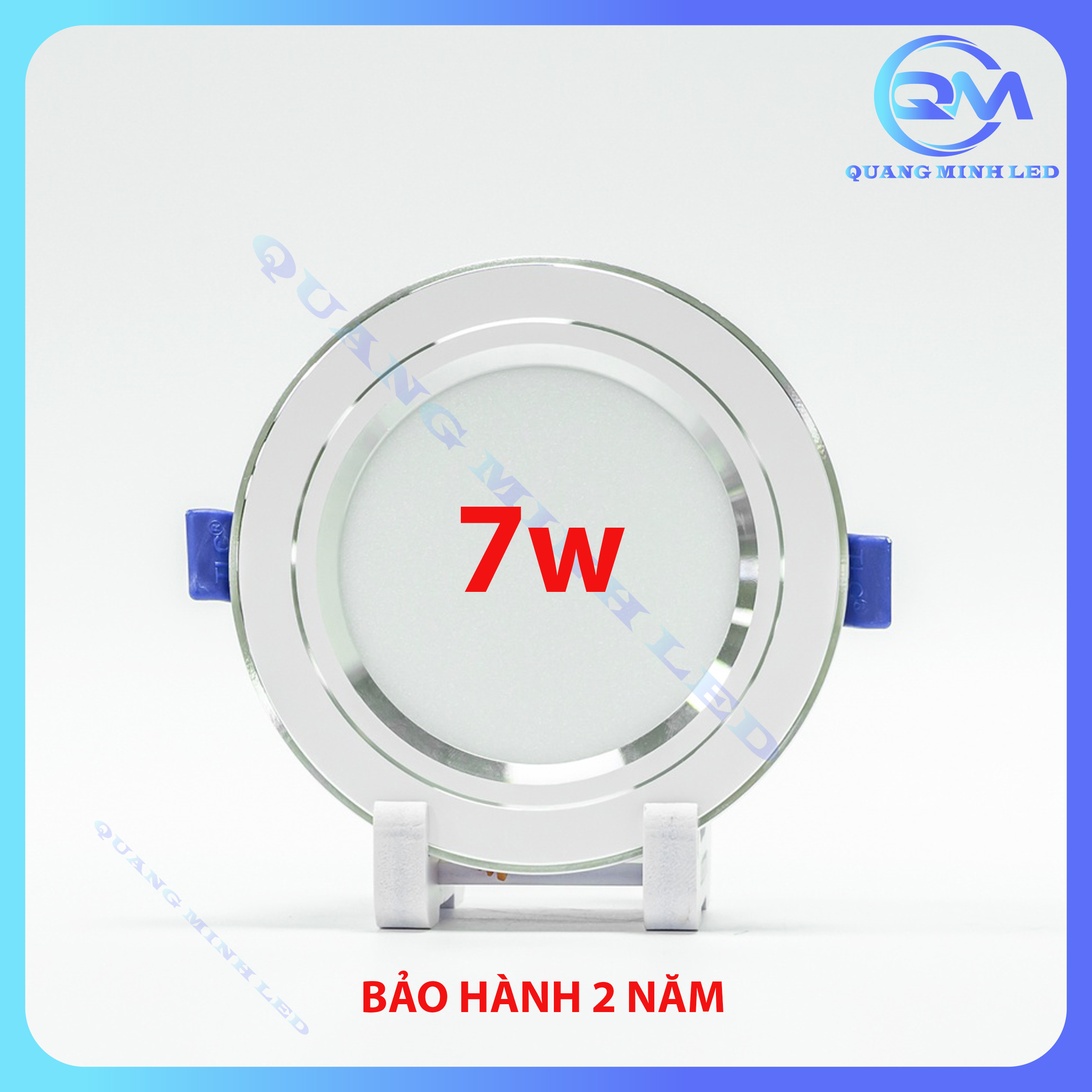 Đèn led âm trần 7w - đèn downlight 7w viền bạc - đế nhôm