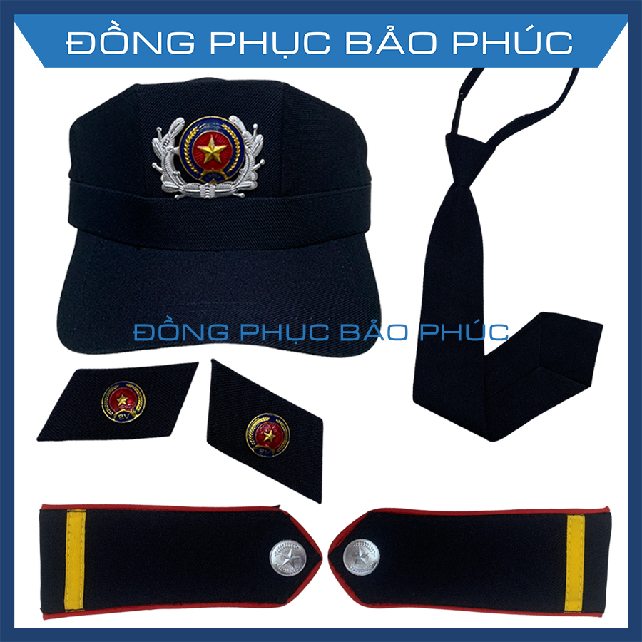 Combo trọn bộ đầy đủ phụ kiện đồng phục bảo vệ chuyên nghiệp giá rẻ - Cầu vai, Ve áo, Nón kèm sao, Cà Vạt