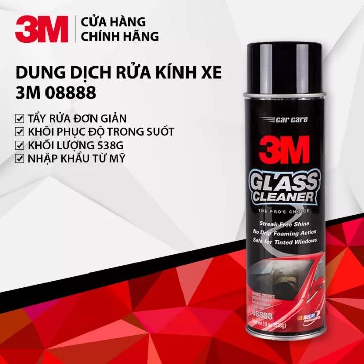 Dung dịch rửa kính và vệ sinh kính xe hơi 3M Glass Cleaner 08888 538g PKXS
