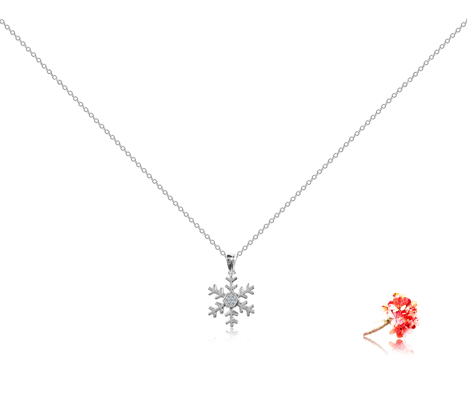 [SG Seller] Schneeflocken-Anhänger mit Diamanten aus 9-karätigem Weißgold | Halsketten | Geschenke