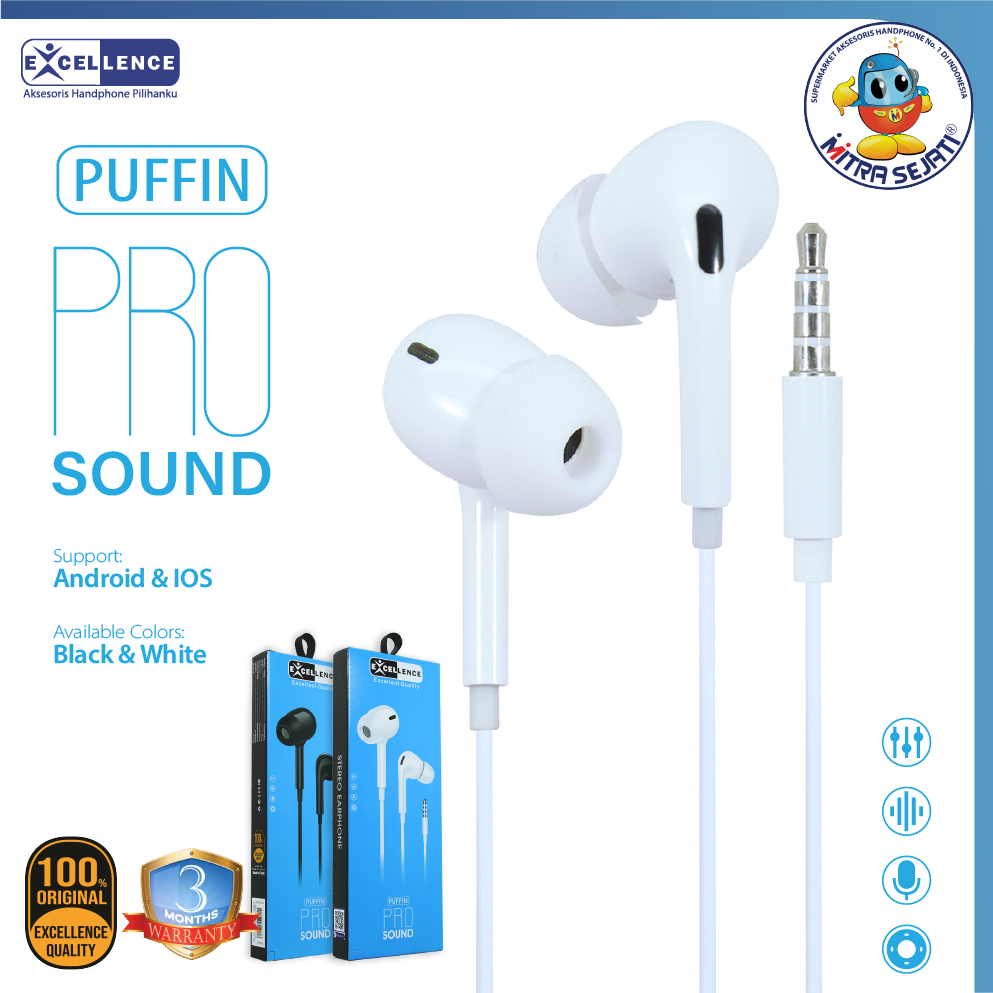Handsfree Excellence Stereo Puffin Jack 3.5mm Headset for Android-AHFUNIVPUFE