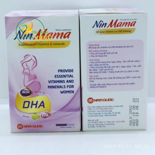 Nin Mama bổ sung sắt, DHA và các khoáng chất cho mẹ bầu