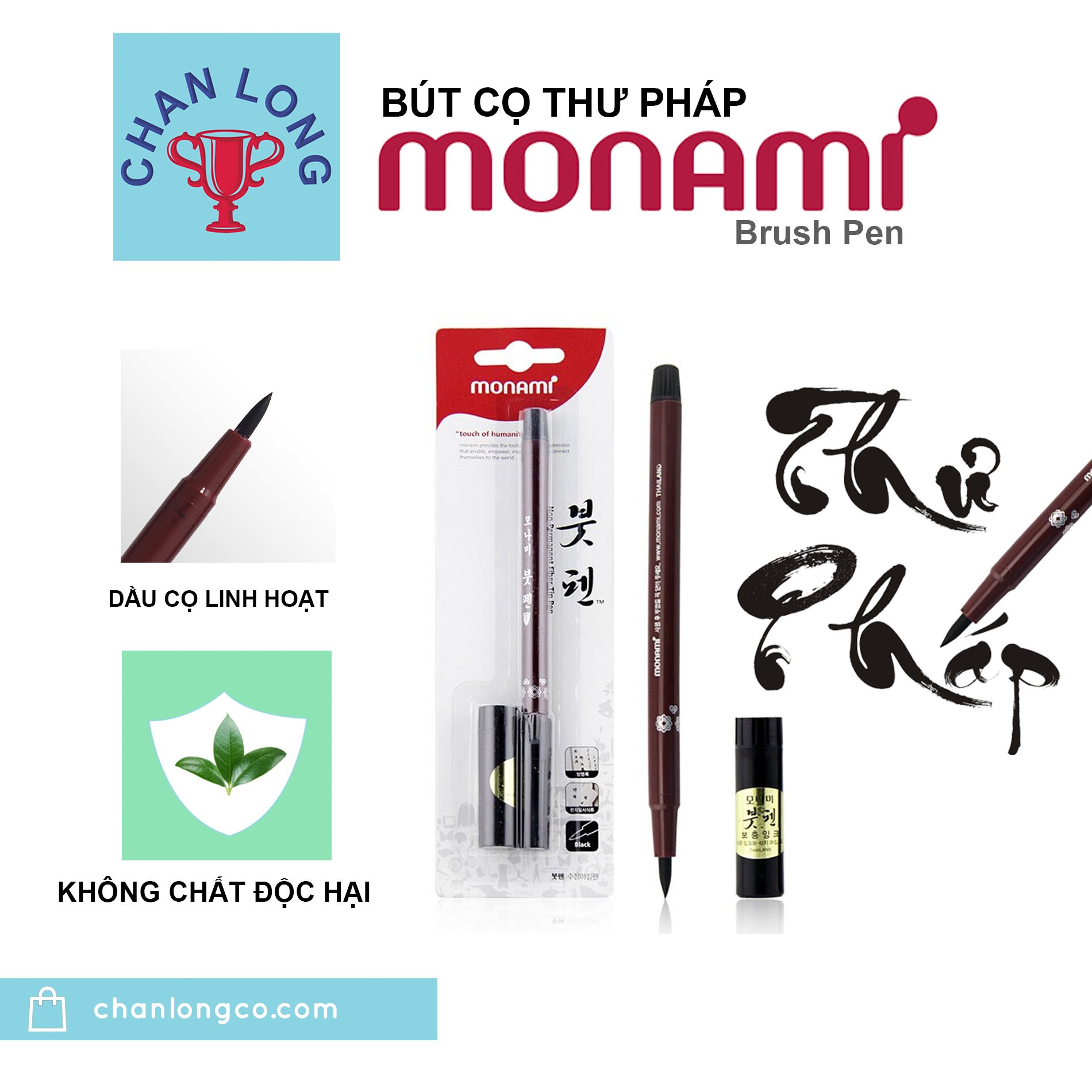 Bút thư pháp, bút cọ kèm ống mực Brush Pen Monami