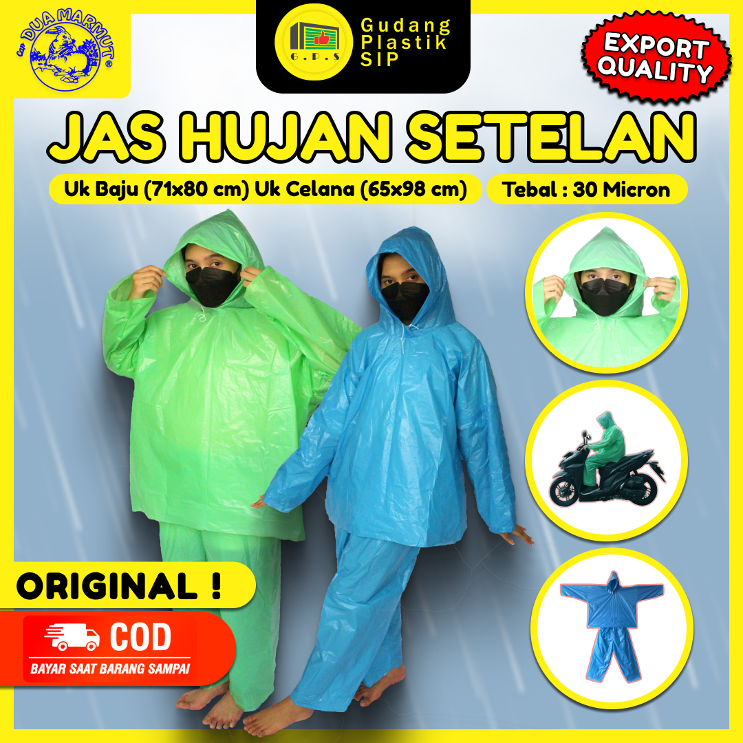 1 Ball / 240 Pcs Jas Hujan Dewasa Plastik LDPE Jaket Celana Setelan Tebal Murah / Export Quality Merk Dua Marmut Harga 1,992,000 rupiah*Gratis Ongkir