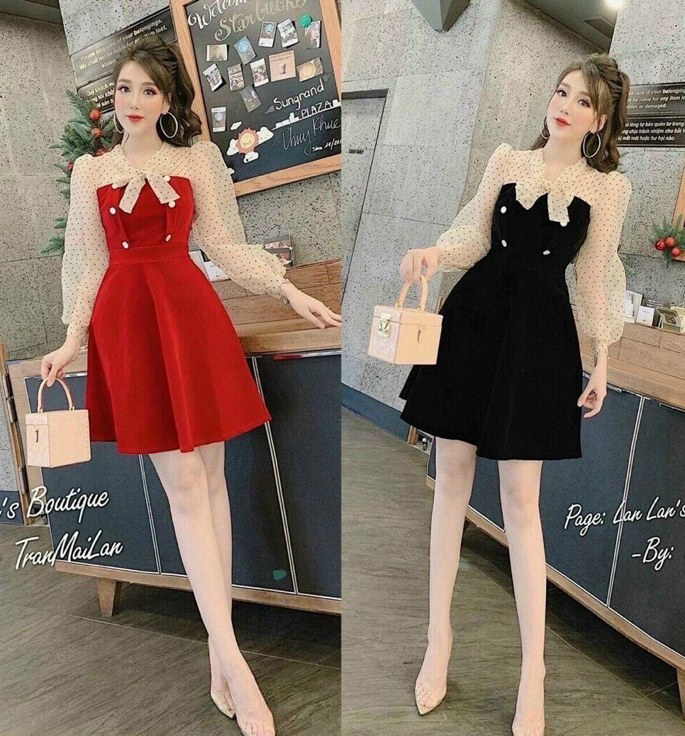 [HCM] Đầm Váy Nữ Chất UMI Phối Tay Lưới Bi Kết Nơ Thời Trang Mới Hàng Thiết Kế Đi Làm Công Sở, Đi Du Lịch Beta Fashion, Free Size Dưới 55 Ký Mặc Vừa