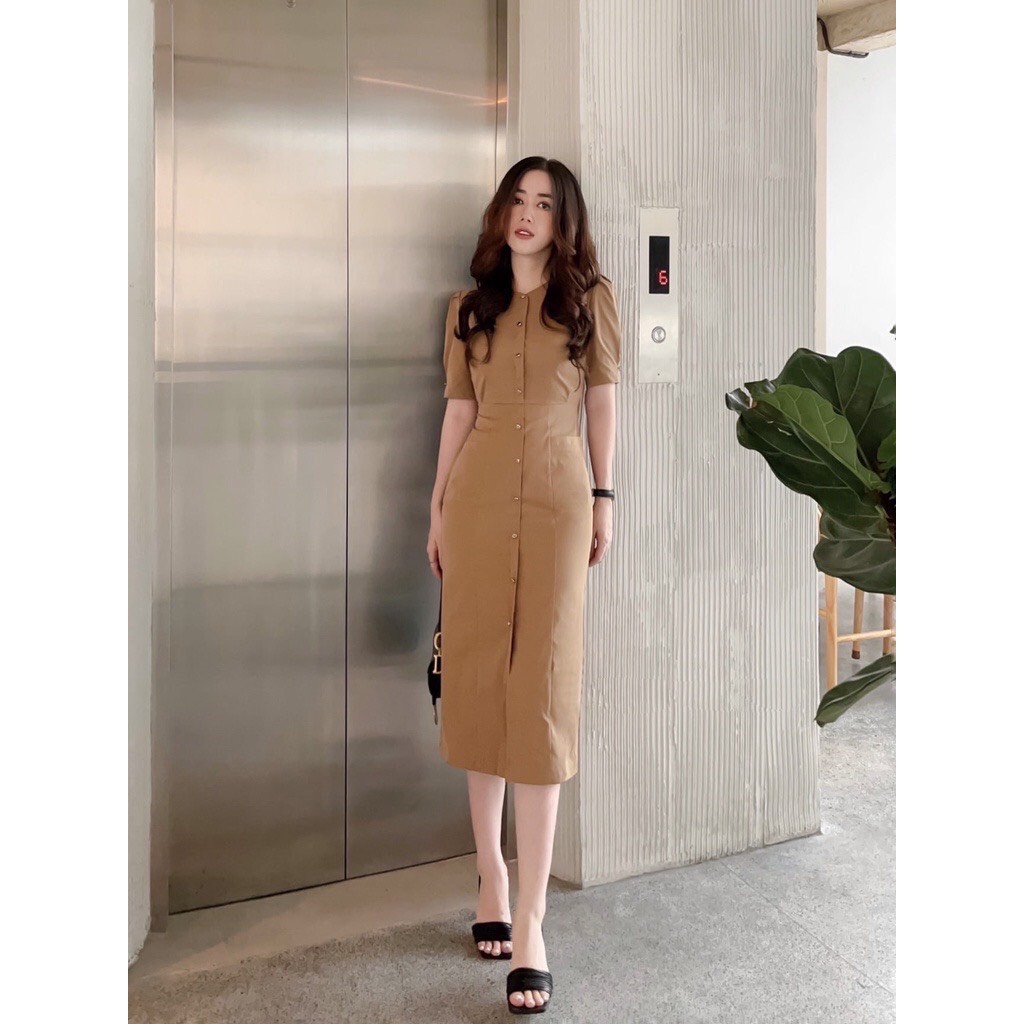 Đầm Midi Phối Nút Thời Trang Thanh Lịch