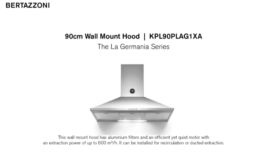 BERTAZZONI KPL90PLAG1XA 90cm Wall-Mount Hood *1 YEAR LOCAL WARRANTY · v6