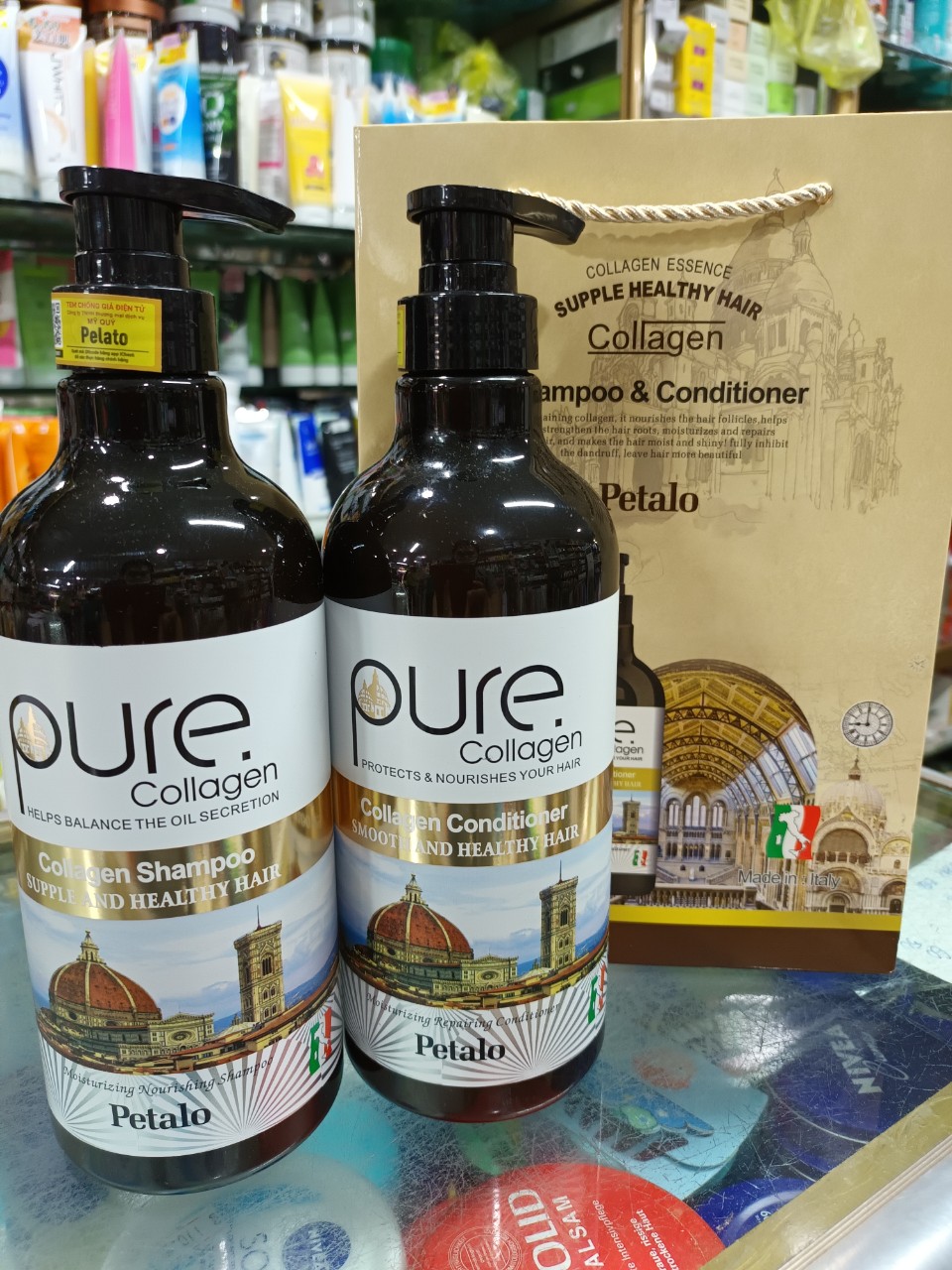 Cặp dầu gội xả pure collagen petalo ý 850ml x2