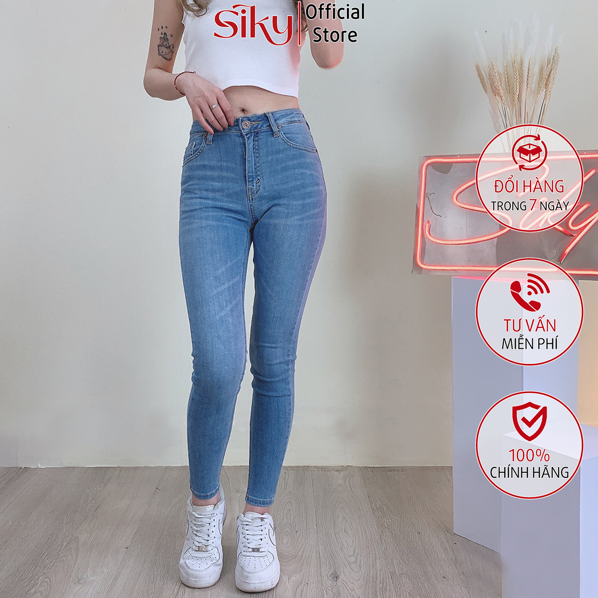 Quần jeans nữ siky bò cạp cao skinny co giãn tốt - qj14