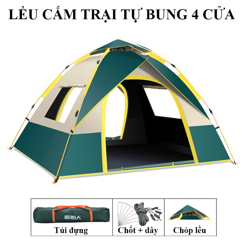 Lều Cắm Trại Lều Dã Ngoại Tự Động Cho 3-4 Người 2 Lớp Chống Tia UV Chống Thấm - Lều Picnic Gia Đình