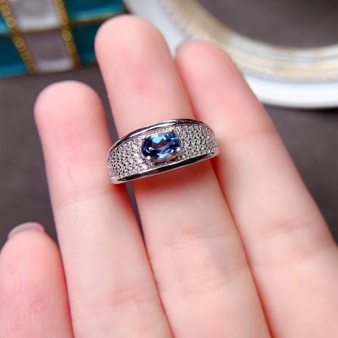 Nhẫn đá topaz tự nhiên phong cách mới 2022 cho nữ nhẫn bạc đá quý tự nhiên màu xanh biển quà tặng sinh nhật cho bé gái bằng bạc thật 925