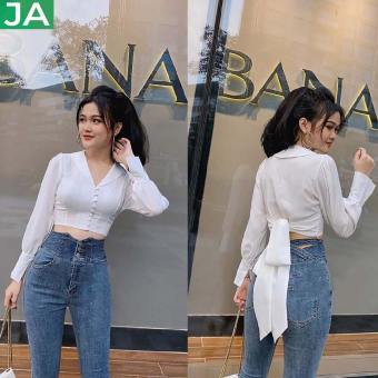 Aó kiểu công sở croptop buộc nơ sau, áo croptop dài tay lụa voan, áo công sở nữ JAMS28