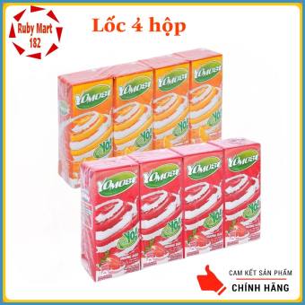 Lốc 4 hộp Sữa Chua Uống Yomost Dâu/Cam hộp 180ml