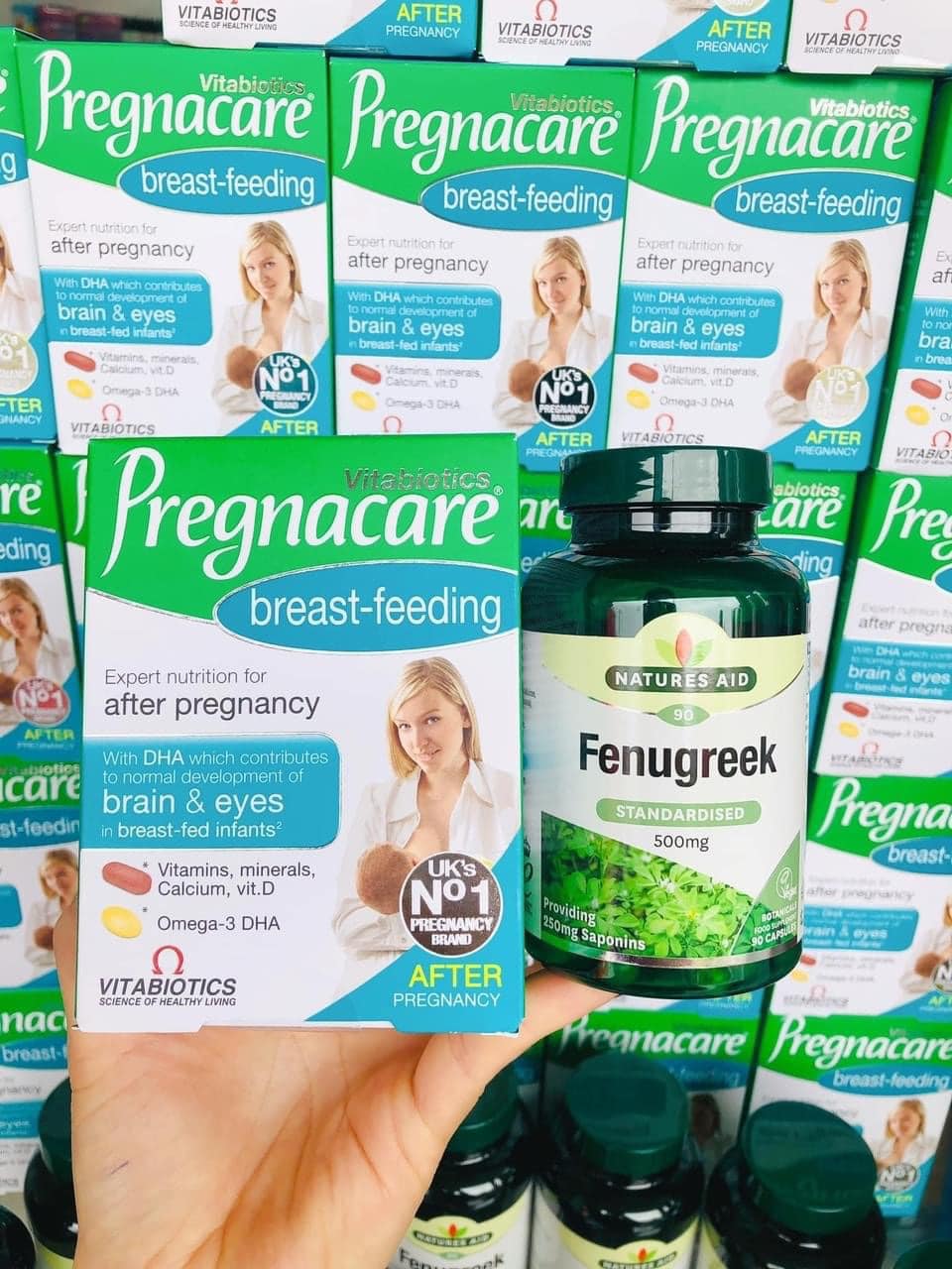 Combo bộ sản phẩm Pregnacare Breast feeding và Fenugreek