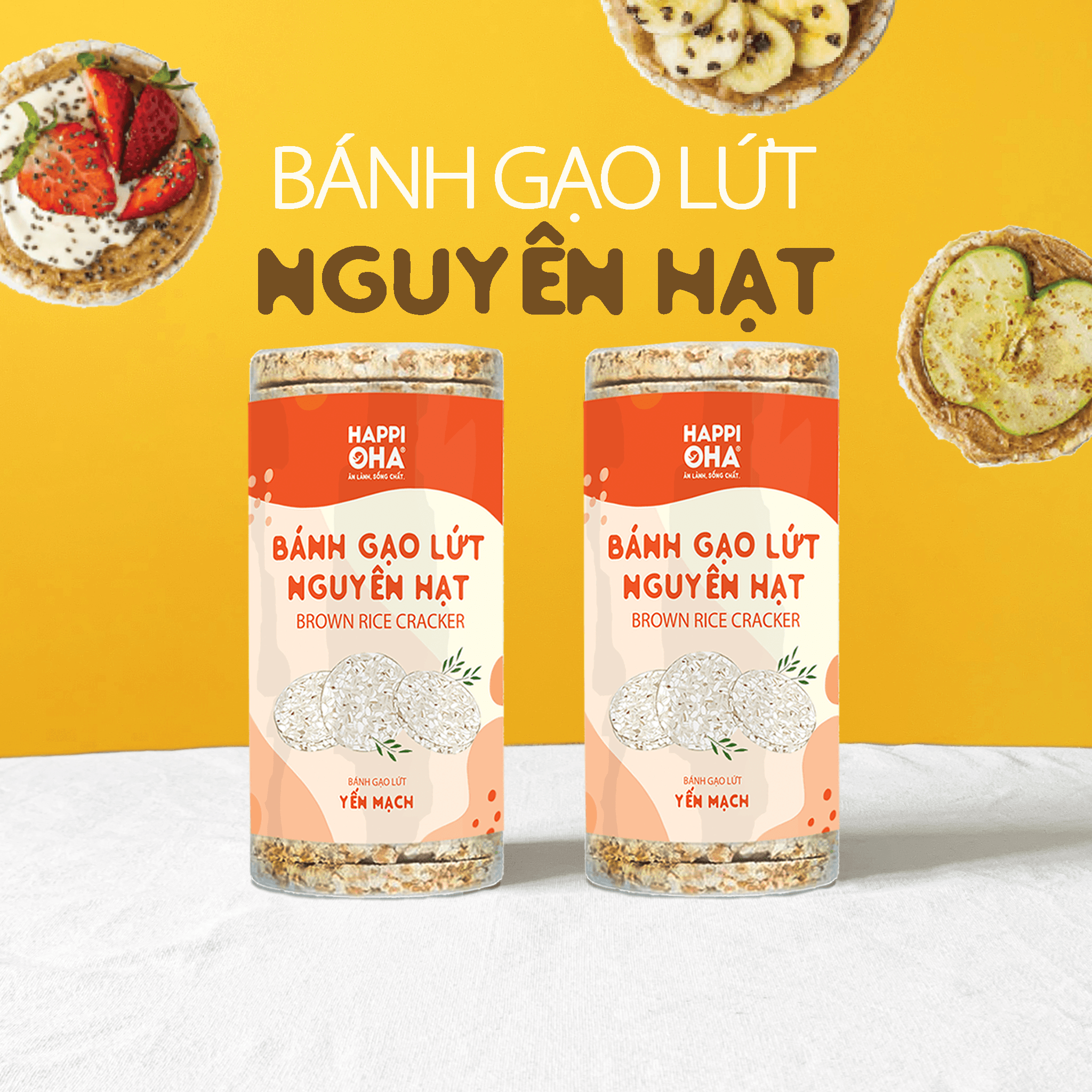 Combo 2 gói Bánh gạo lứt ăn kiêng - tập GYM Happi OHA (mỗi gói 170g = 17 bánh) - Vị Lứt Yến Mạch - Không đường, Phù hợp Eat clean, Thực dưỡng