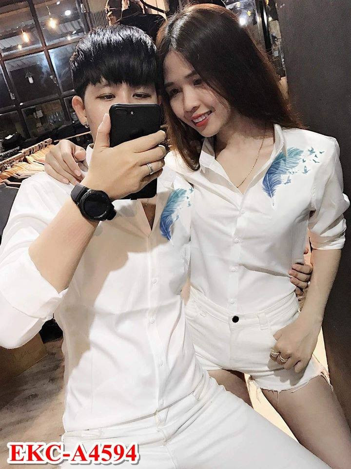 [HCM]ÁO SƠ MI ĐÔI NAM NỮ IN LOVE TIM DỄ THƯƠNG