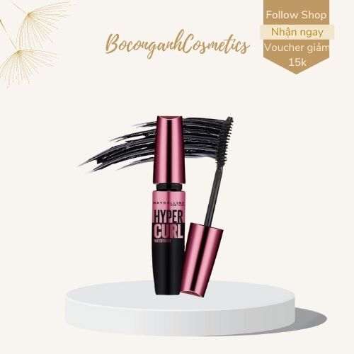 Chuốt mi Maybelline The Hyper Curl Hồng Đen làm dày dài cong mi không lem không trôi chống nước 9.2ml.