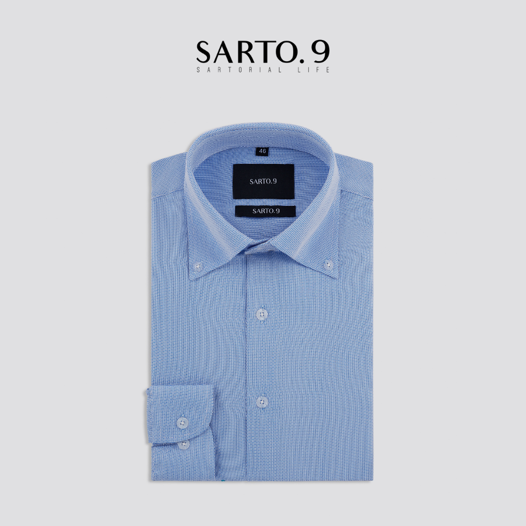 Sơ mi nam, xanh đậm, cổ button down, Sarto9 vải Cotton thoáng mát