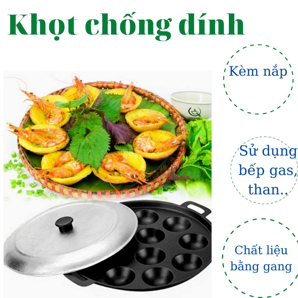 [Làm Bánh Tại Nhà] Trọn Bộ Dụng Cụ Làm Bánh Khọt - Bánh Căn Tại Nhà - Khuôn Bánh 8 Lỗ + Nắp - Giúp Bạn Chế Biến Món Bánh Khọt Tại Nhà-  khuôn làm bánh căn đa năng tiện dụng. Chảo làm bánh khọt cao cấp