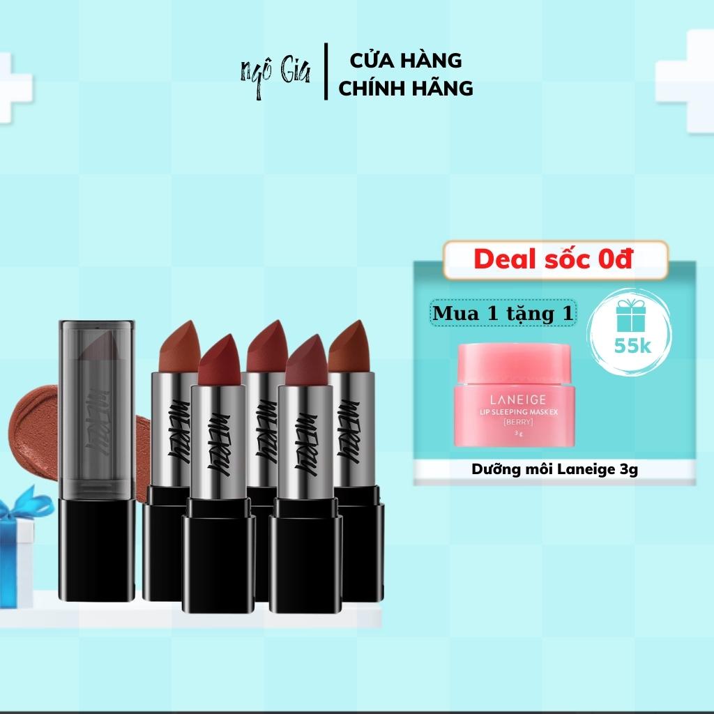 Son môi Thỏi Lì, Lên Màu Chuẩn, Mịn Mượt Nhẹ Môi Merzy Noir In The Lipstick dhc son dưỡng môi, son lì không trôi - Sale Chính hãng