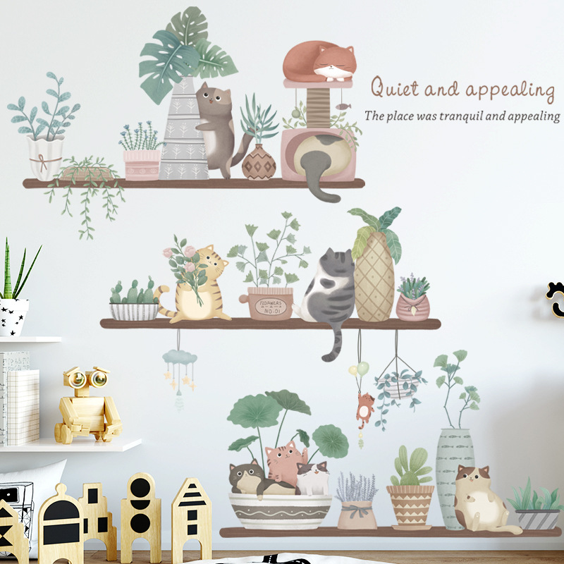 Decal dán tường kệ chậu cây bắc âu 02 trang trí nhà cửa, phòng học