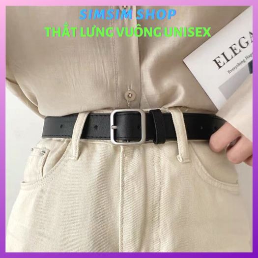 ❁☫◙  Dây lưng nam nữ unisex Simsimshop mặt vuông dây nịt thắt lưng nữ nam bản to da đẹp học sinh viên đục sẵn lỗ nhỏ