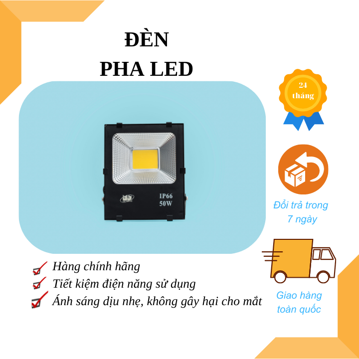 Đèn Pha led 50W cao cấp chống nước COB ánh sáng trắng/ vàng, chống bụi, chống nước, có thể sử dụng được trong nhà và ngoài trời