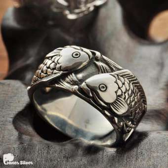 Nhẫn Bạc Nam, Nhẫn Nam Đẹp, Nhẫn Bạc Thái, Nhẫn Đẹp Cho Nam, Nhẫn Nam Song Ngư Chất Liệu Bạc Thái Cao Cấp - Thương Hiệu Ganes Silver(Bạc)