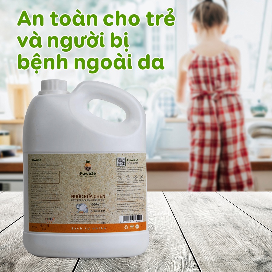 Nước rửa chén hữu cơ Dish-Drops, Fuwa3e - Natural wash không nhớt, không hại da tay