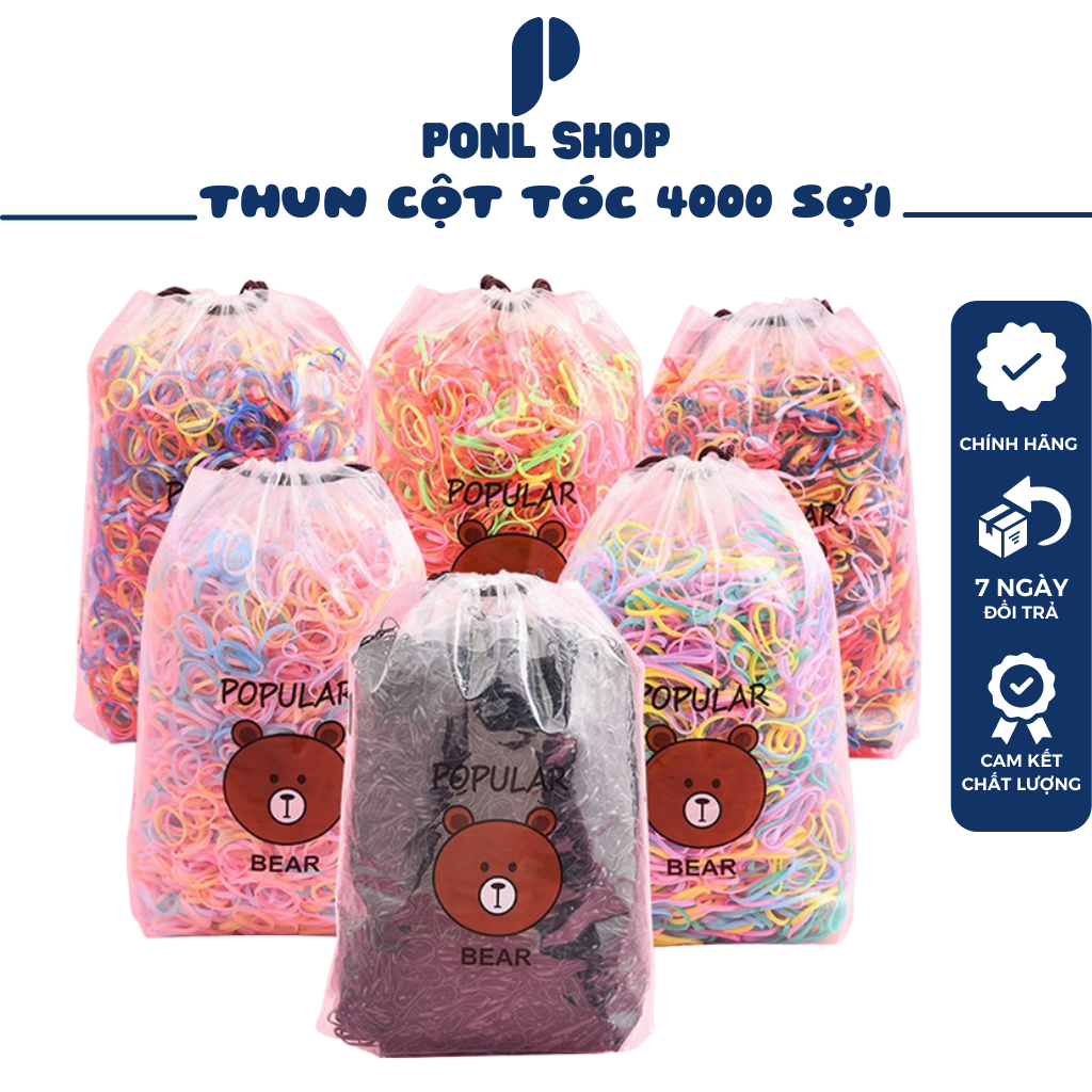 Túi dây chun cột tóc 4000 sợi nhiều màu bao gấu dễ thương