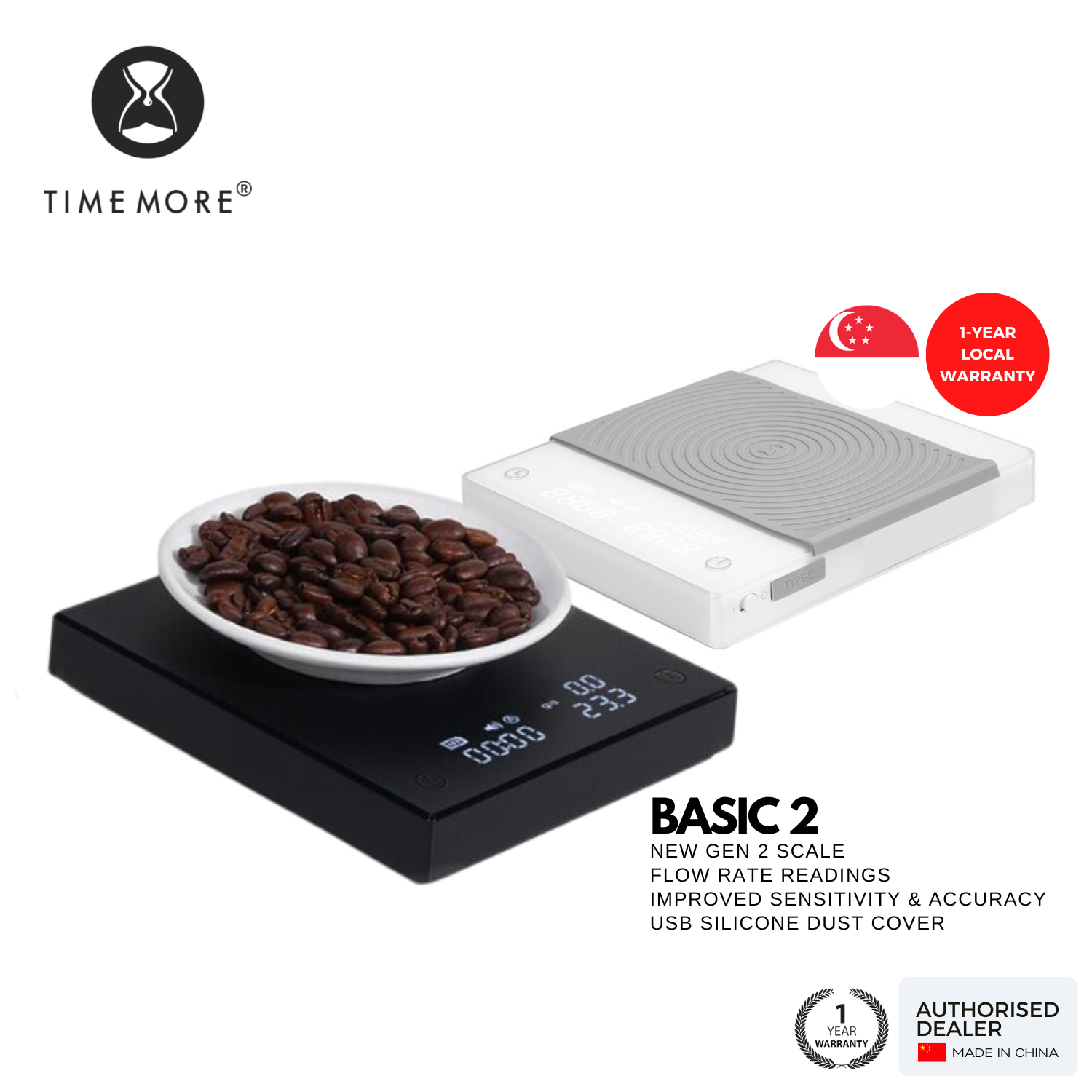  TIMEMORE Black Mirror Basic 2 Coffee Scale with Timer, 2kg/0.1g  High Precision Kitchen Scale, Espresso Scale with Flow Rate Function,  Digital Coffee Scale for Pour Over Drip Coffee with Silicone Cover 