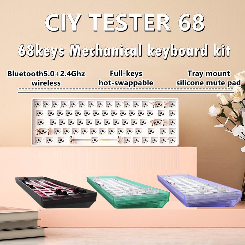 Teamwolf Bộ Bàn Phím CIY Tester68 GK68 65% Bố Cục 2.4G Bộ Bàn Phím Cơ Không Dây Bluetooth Kèm Bộ Bàn Phím Đệm Bánh Sandwich Silicon