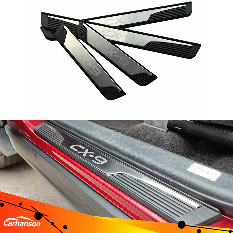 Carhanson Styling Đối Với Mazda CX9 CX-9 Cửa Thép Không Gỉ Sill Kéo Lê Chân Tấm 2016-2024 Xe Phụ Kiện Bảo Vệ Bảo Vệ Xe Nhãn Dán