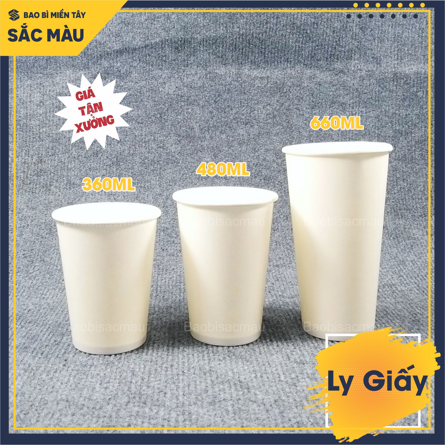 Sỉ 50 cốc giấy/ ly giấy trơn dung tích 360ml, 480ml và 660ml