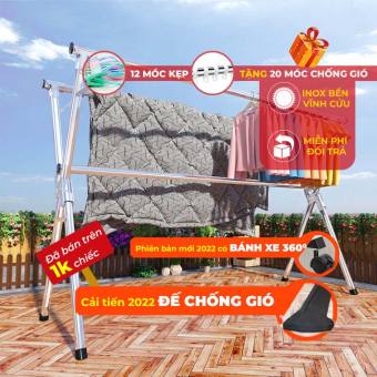 Giàn Phơi Quần Áo Thông minh tiết kiệm diện tích, Cây gấp gọn Inox bền 20 năm, Loại giá sào phơi đồ chữ X tặng 20 móc cố định treo quần áo