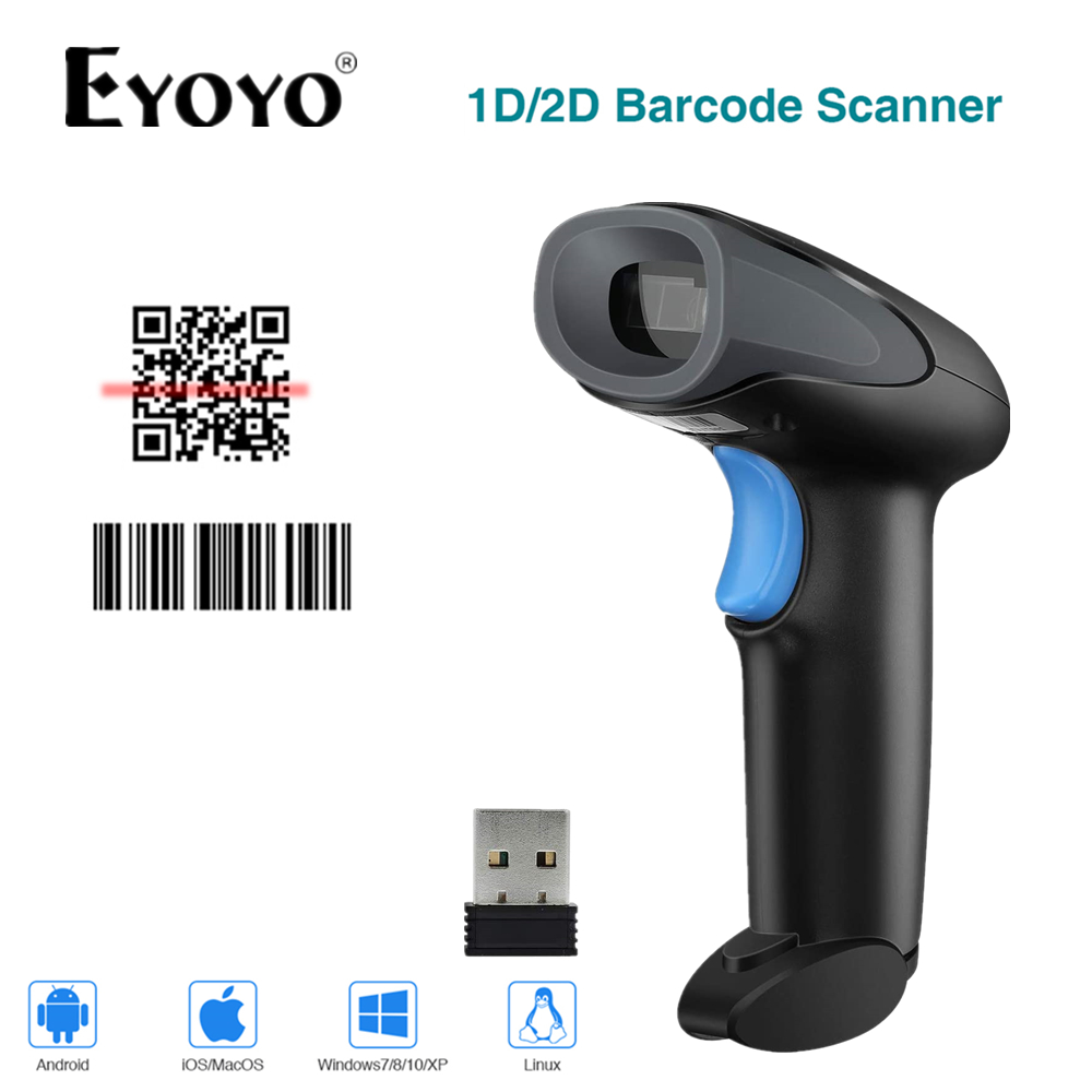 Eyoyo Máy Quét Mã Vạch 2 trong 1 có dây USB & Bluetooth 1D 2D cần cầm tay máy quét QR Đầu đọc mã DataMatrix PDF417 quét màn hình cho Windows/ Android/IOS/MacOS