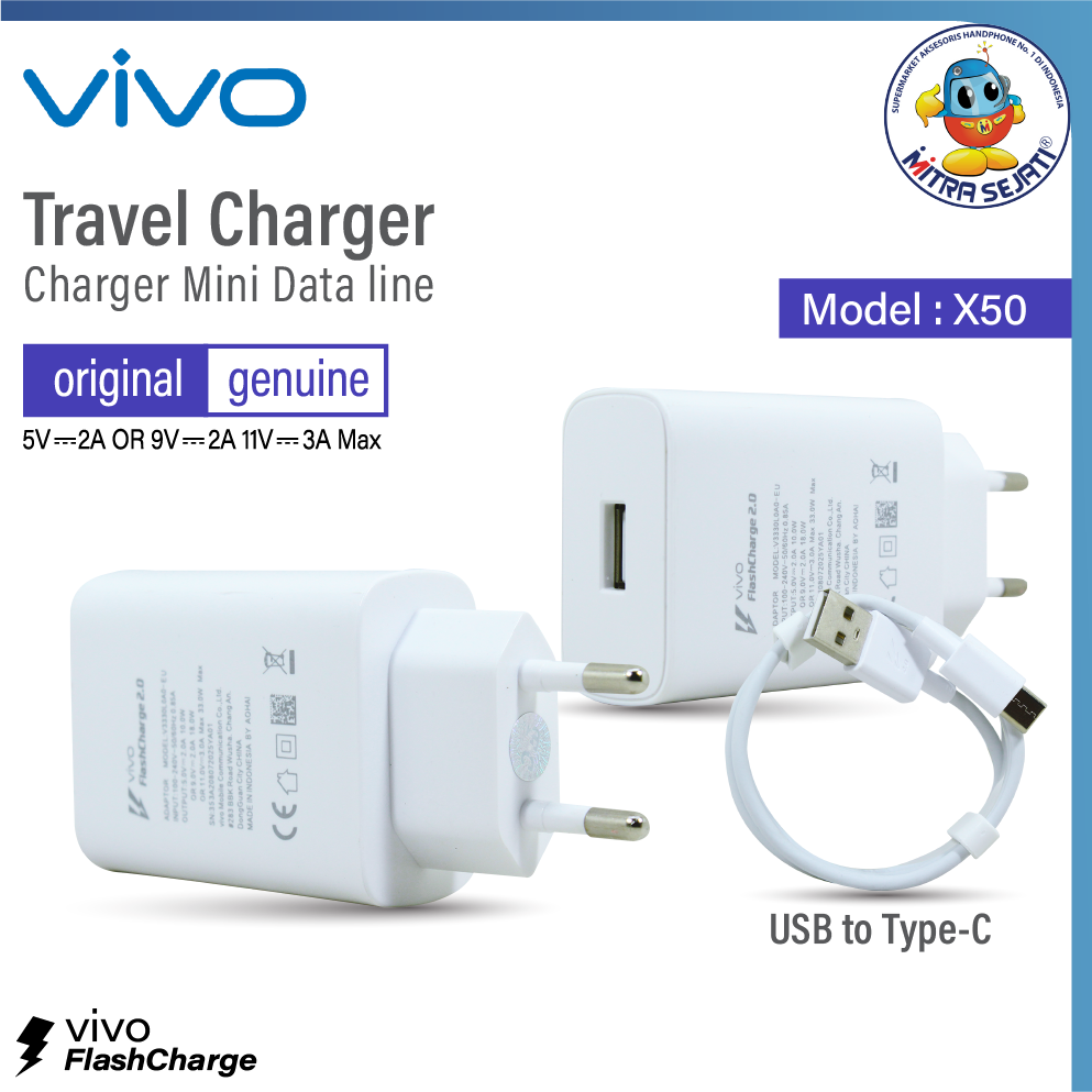 Charger Vivo X50 65W Type C Branded Fast Charging-ATCVIX50TCMO