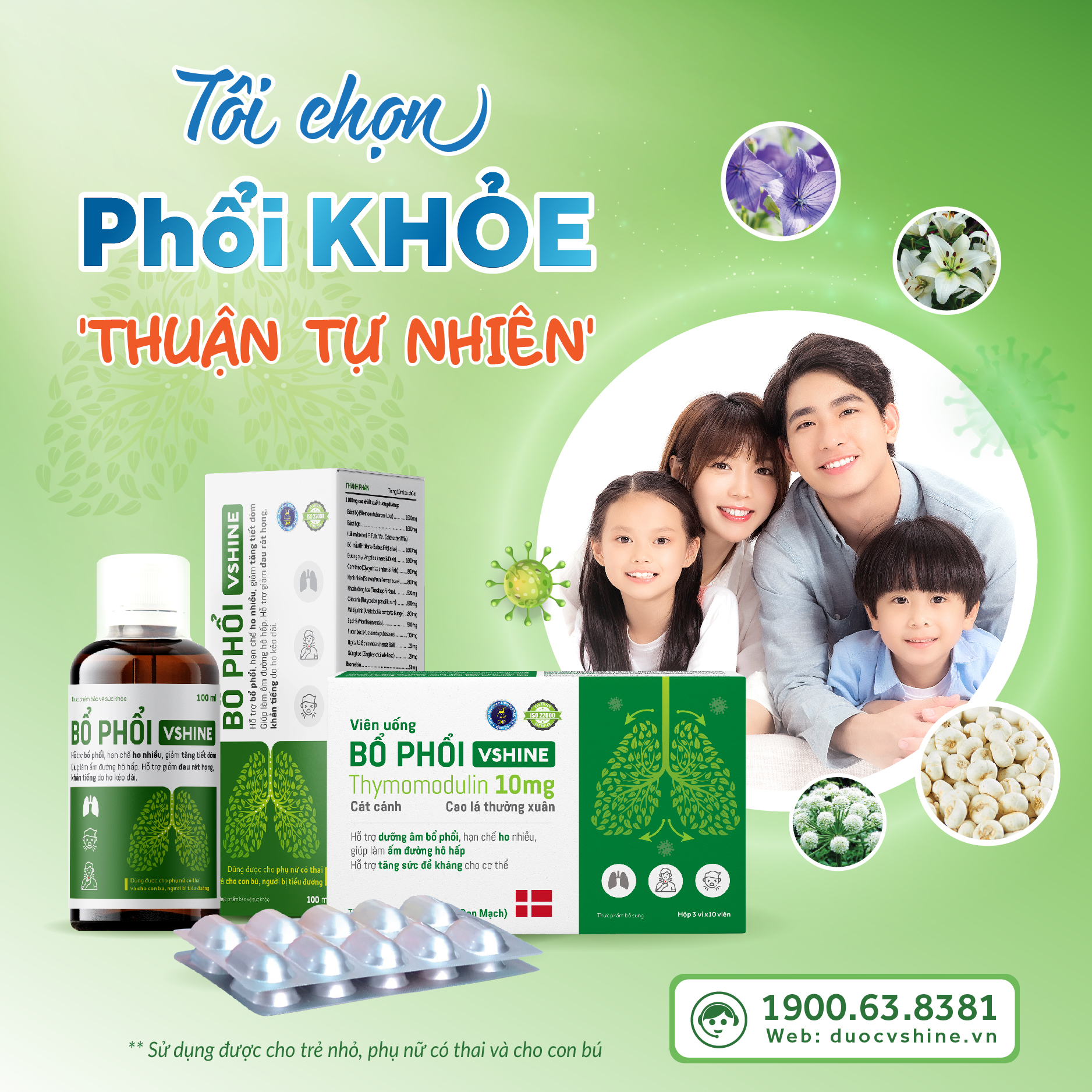 Bổ phổi Vshine - Bổ phổi, hỗ trợ giảm ho, giảm đau rát cổ họng, khản tiếng kéo dài