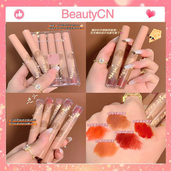 Set 5 Son Kem Lì Magic Casa cực xinh thiết kế vỏ nâu cực xinh bền màu chống nước