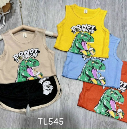 Bộ quần áo bé trai mùa hè cho bé từ 10-20kg - Bộ ba lỗ khủng long bé trai chất vải mát - Set bộ sát nách bé trai hoạ tiết chú khủng long dễ thương