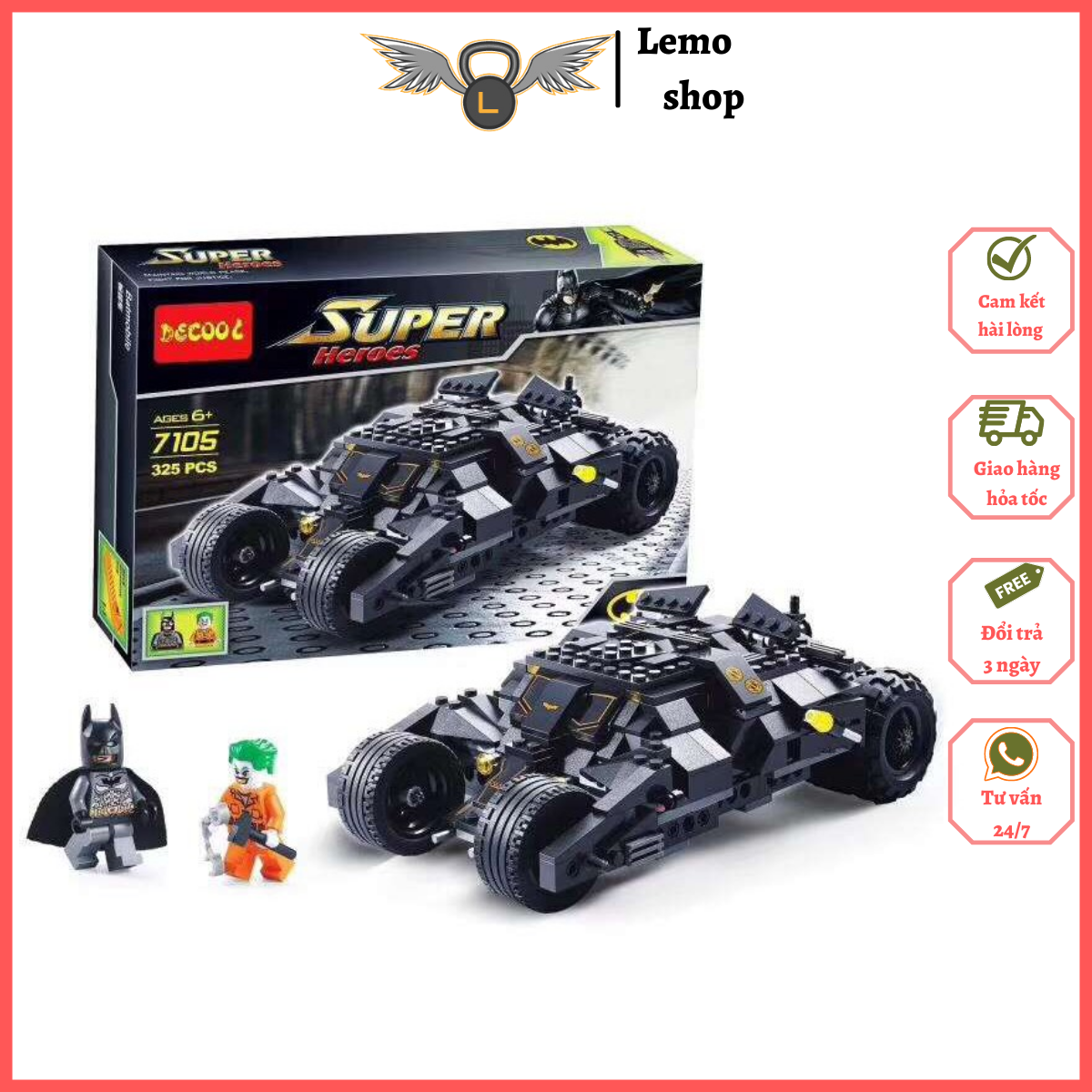 Đồ chơi xếp hình Xe batman Tumbler gồm 325 chi tiết , đồ chơi lắp ráp bằng nhựa ABS 7105