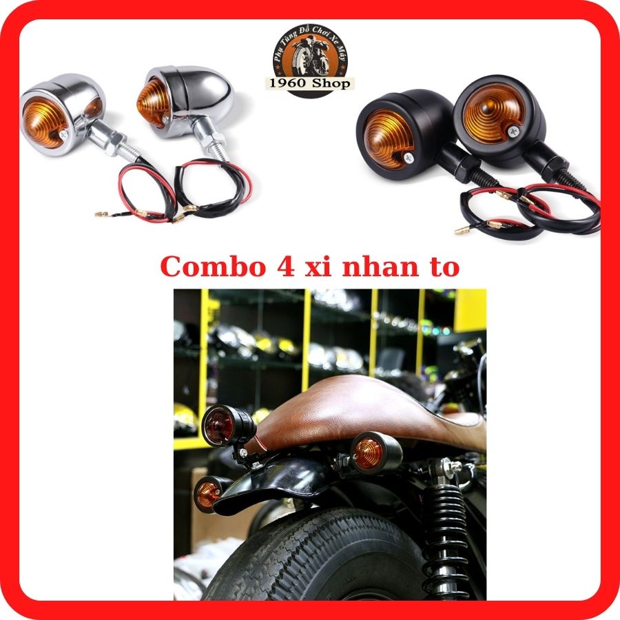 Combo 4 đèn xi nhan xe máy classic 🏍🛵xi nhan hột gà🏍🛵 xi nhan classic hột vịt cỡ lớn thép sơn tĩnh điện đen và xi inox