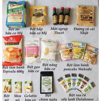 Nguyên liệu, bột làm bánh hữu cơ cho bé: bột mì, bắp, năng, ɡelatin, pudding,...