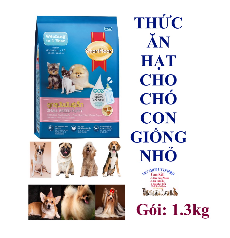 Thức ăn hạt cho Cho con giống nhỏ Smartheart Small Breed Puppy Gói 1.3kg Xuất xứ Thái Lan Bổ sung dinh dưỡng hoàn chỉnh