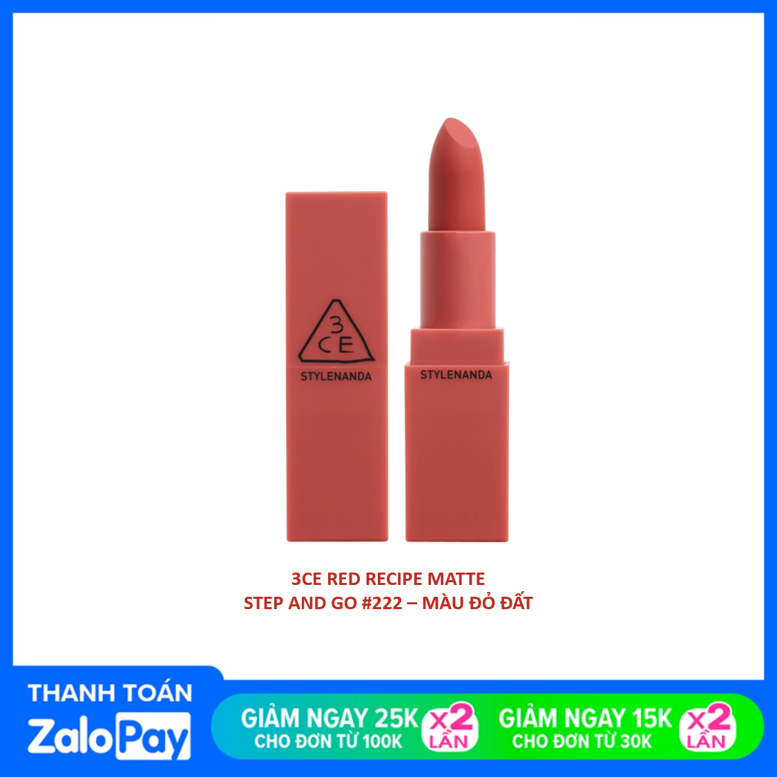 [HCM]Son Thỏi 3CE Mood Recipe Màu 222 Step And Go ( New)